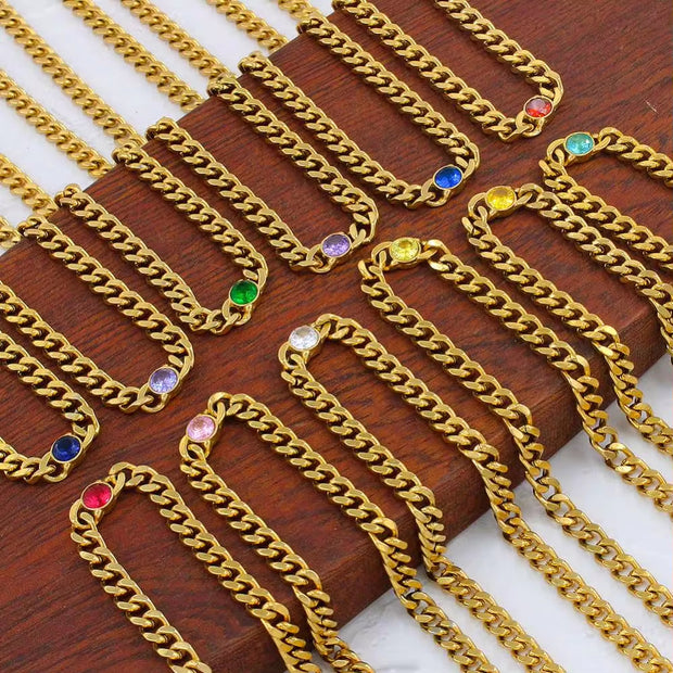 Exquisite Stainless Steel 18K PVD Gold Plated Emerald Gemstone Birthstone Pendant Cubic Zircon Choker Necklace Jewelry