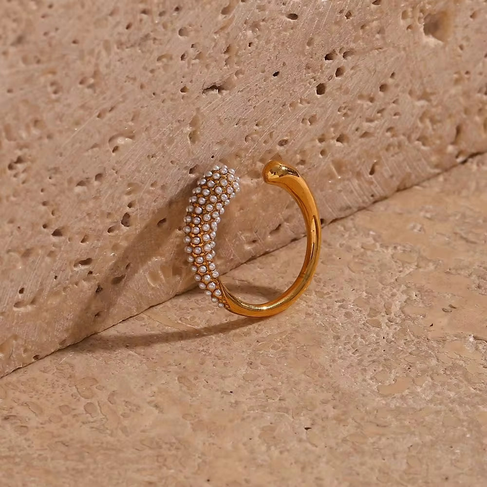 Wholesale Fine Jewelry 18K Gold Plated Stainless Steel Cz Diamond Finger Ring Gold Weeding Band Ring Adjustable Open Ring