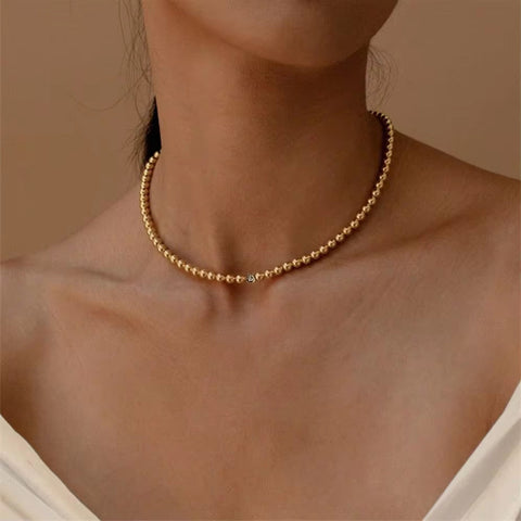 Minimalist 4Mm Beads Charm Necklace Tarnish Free Bead Chain Bracelet Necklace Jewelry Set for Women