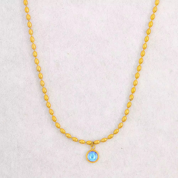 Delicate Stainless Steel Colorful Oval Bead Chain Jade Bead Pendant Necklace Vintage Stone Choker Gift for Lovers