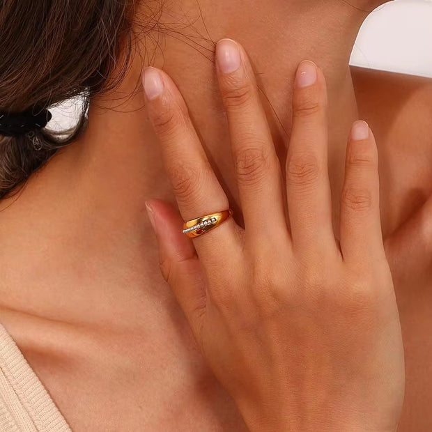 Minimalist 18K Gold Plated Pearl Ring Tarnish Free 316L Stainless Steel Rings Women Jewelry