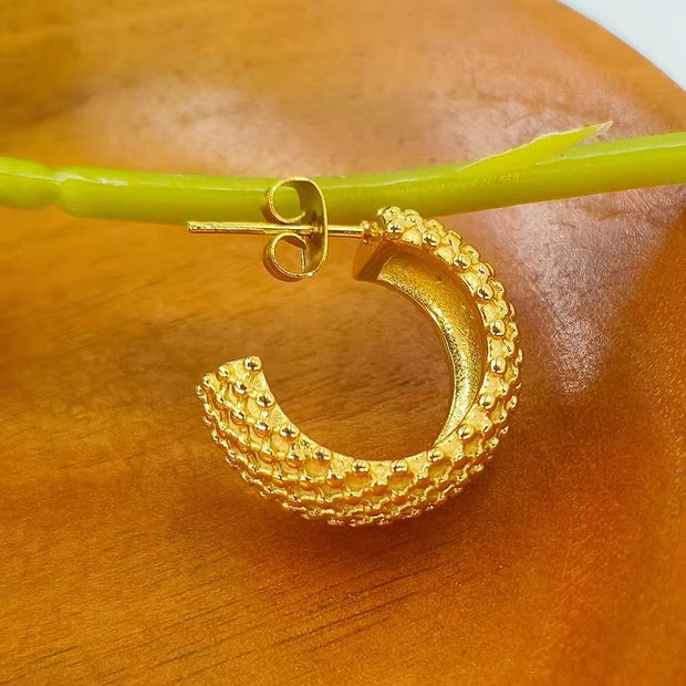 Dropshipping Waterproof Grain Fat Earrings 18K Gold Plated Stainless Steel Tarnish Free Cute Jewelry