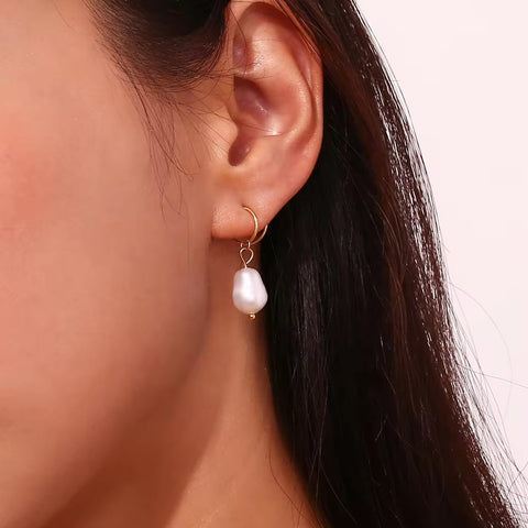 Fresh Water Pearl Drop Earrings Gold Plated Jewelry Winding Stainless Steel Earrings Women Luxury