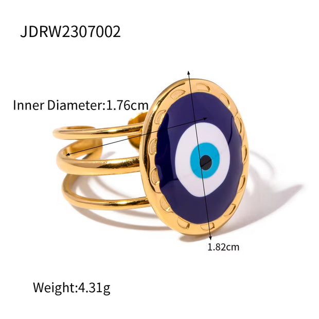 Jewelry 18K Gold Plated Three Layer Eye Ring Stainless Steel Blue Enamel Evil Eyes Stacking Rings