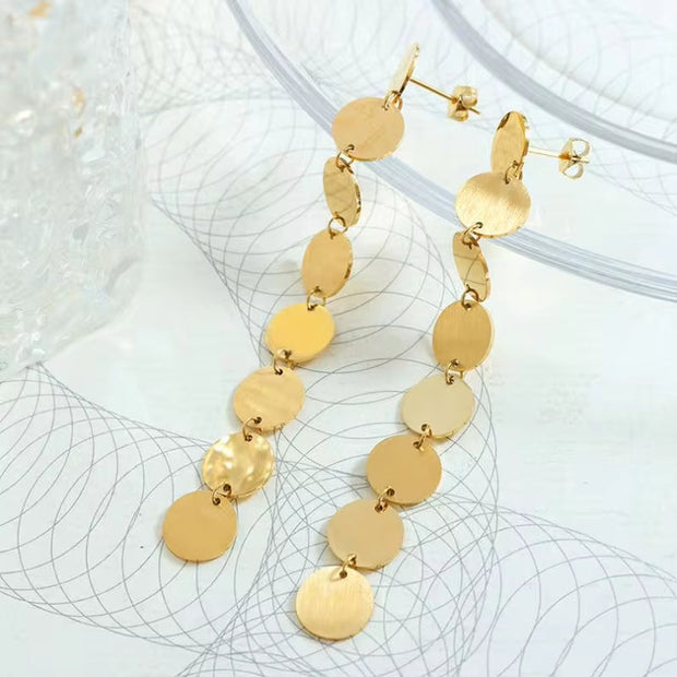 New Arrival Stainless Steel 18K Gold Plated Jewelry Long Tassel Mulit round Earrings for Women