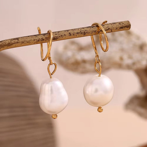 Fresh Water Pearl Drop Earrings Gold Plated Jewelry Winding Stainless Steel Earrings Women Luxury