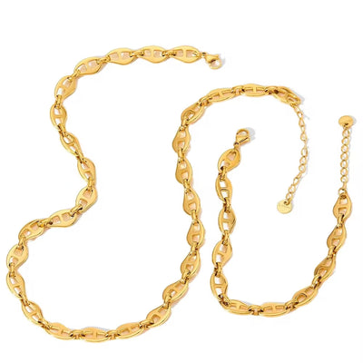 Ins Fashion Gold Plated Stainless Steel Pig Nose Designer Necklace Bracelet Jewelry Set for Women