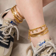 Dainty 18K Gold Plated Stainless Steel Simple Jewelry Gift Waterproof Chain Cross Double Layer Daity Anklet for Women