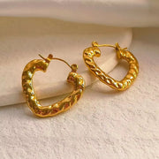 Hot Sale Hip Hops Embossed Texture Geometric Clip on Earrings Trendy Gold Plated Large Heart Rectangular Hoop Earrings F