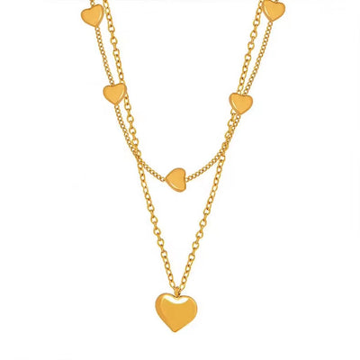 Wholesale Custom Fashion Jewelry 18K Gold Plated Stainless Steel Double Layer Dainty Heart Pendant Necklace for Women