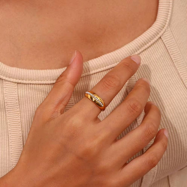 Minimalist 18K Gold Plated Pearl Ring Tarnish Free 316L Stainless Steel Rings Women Jewelry