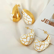 JEWELRY EH145 Wholesalers 18K Gold Plated Stainless Steel Teardrop Shape Oil Drop Colorblock Earrings