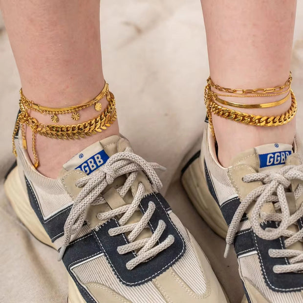 Dainty 18K Gold Plated Stainless Steel Simple Jewelry Gift Waterproof Chain Cross Double Layer Daity Anklet for Women