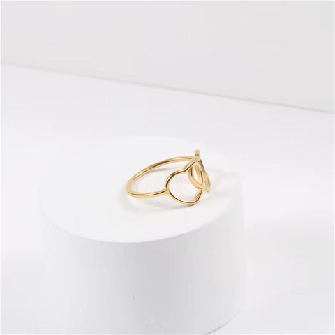 High End 18K PVD Gold Plated Double Heart Rings Stainless Steel Jewelry Women Gift