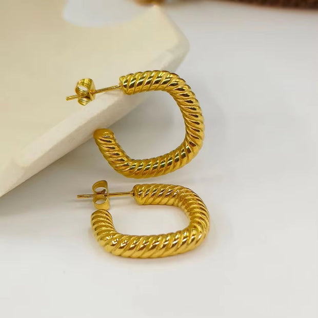 Hot Sale 18K Gold Twist Hoop Earrings C Shape Hoops for Women Girls Minimalist Punk Jewelry