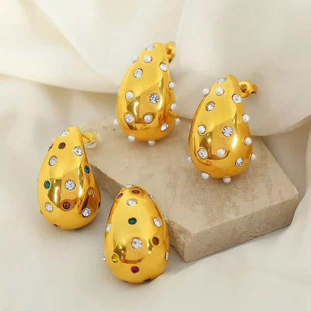 JEWELRY Customize Large Drop Earrings Niche High Design Inlaid Rhinestone Glue Bead Earrings Exaggerated Earrings