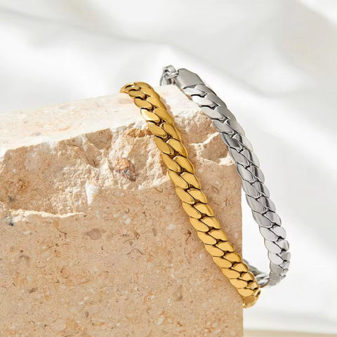 High Quality Simple 6.5Mm Width NK Cuban Chain Necklace PVD Plated Waterproof Bracelet Stainless Steel Jewelry Sets for Women