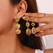 Minimalist Earrings Set Gold Plated Tassel Earrings Hammered Winding Stud Earrings Stainless Steel Jewelry