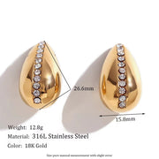 Hollow Water Drop Stud Earrings Shining Zircon Jewelry Gold Plated Stainless Steel Jewelry