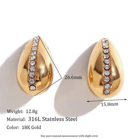 Hollow Water Drop Stud Earrings Shining Zircon Jewelry Gold Plated Stainless Steel Jewelry