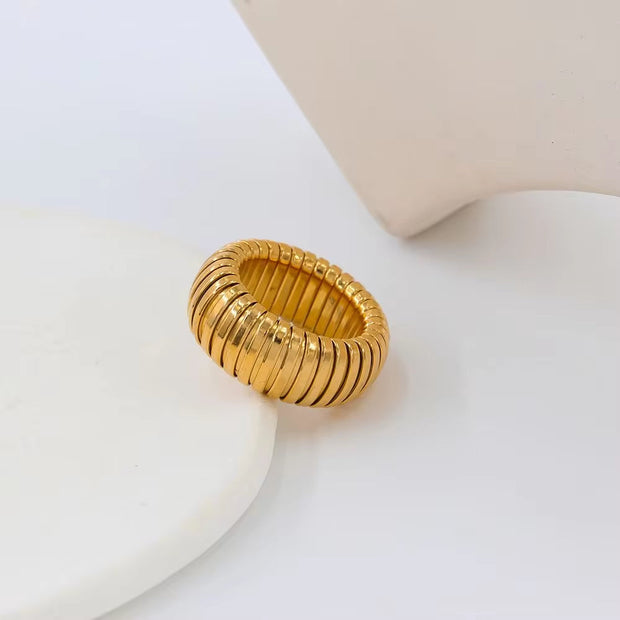 Hip Hop Jewelry 18K Gold Plated Belt Band Finger Chunky Ring 12MM Stainless Steel Watch Strap Band Finger Ring for Men
