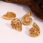 New Design Conch Stud Earrings Colorful Zircon Earring 18K Gold Plated Stainless Steel Jewelry