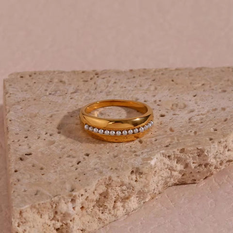 Minimalist 18K Gold Plated Pearl Ring Tarnish Free 316L Stainless Steel Rings Women Jewelry