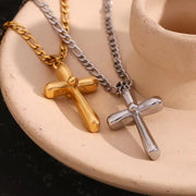 Minimalist Jewelry Cross Pendant Necklace Gold Plated Figaro Chain Stainless Steel Jewelry