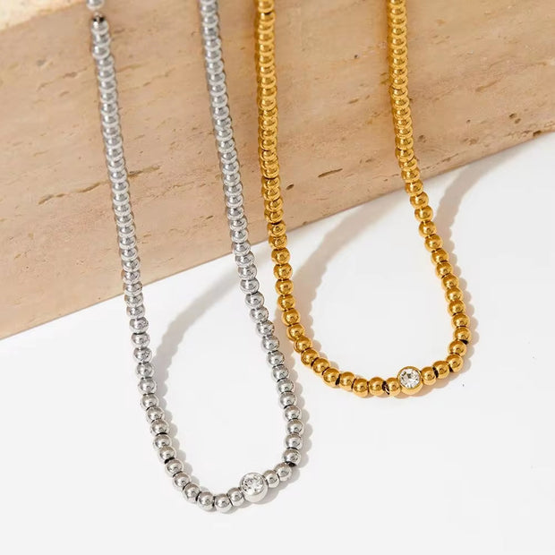 Minimalist 4Mm Beads Charm Necklace Tarnish Free Bead Chain Bracelet Necklace Jewelry Set for Women