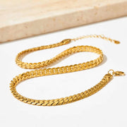 High Quality Simple 6.5Mm Width NK Cuban Chain Necklace PVD Plated Waterproof Bracelet Stainless Steel Jewelry Sets for Women