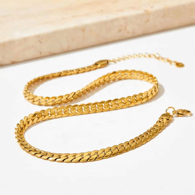 High Quality Simple 6.5Mm Width NK Cuban Chain Necklace PVD Plated Waterproof Bracelet Stainless Steel Jewelry Sets for Women