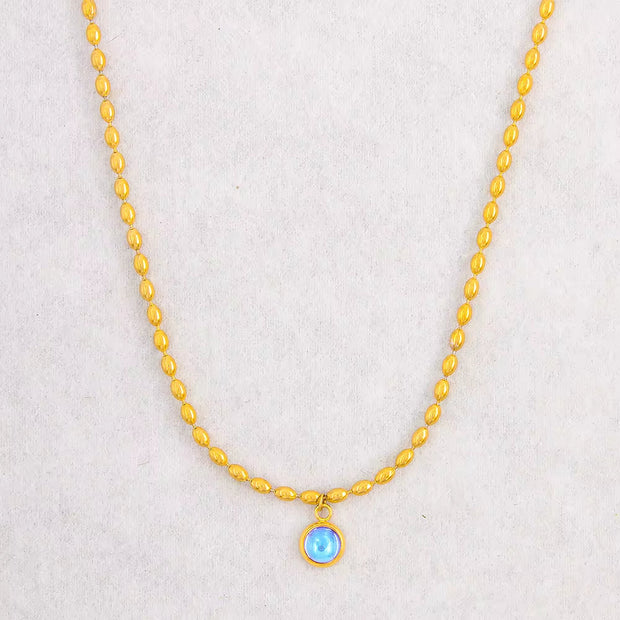 Delicate Stainless Steel Colorful Oval Bead Chain Jade Bead Pendant Necklace Vintage Stone Choker Gift for Lovers