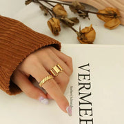 Luxury Fashion Geometric Plain Women Ring Stainless Steel 18K Real Gold Plated Twist Finger Rings Jewelry