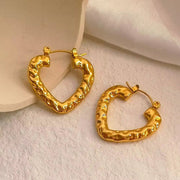 Hot Sale Hip Hops Embossed Texture Geometric Clip on Earrings Trendy Gold Plated Large Heart Rectangular Hoop Earrings F