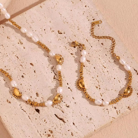 Fresh Water Pearl Chain Choker Necklace Gold Plated Jewelry Tarnish Free Stainless Steel Necklace