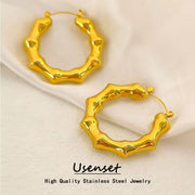 New Punk Bamboo round Gold Earrings Hoop Thick Earrings Twisted Big Metal Geometric for Women Drop Earrings Fashionable
