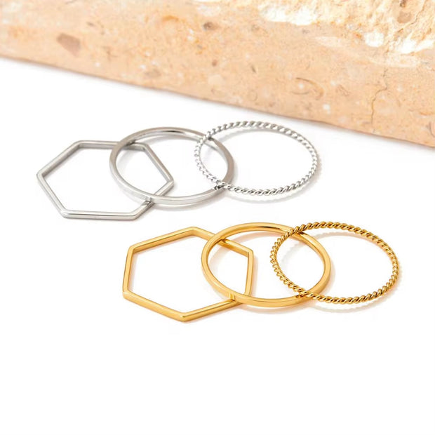 Ins Simple Stainless Seel 3 PCS Ring Women'S Fashion Finger Ring