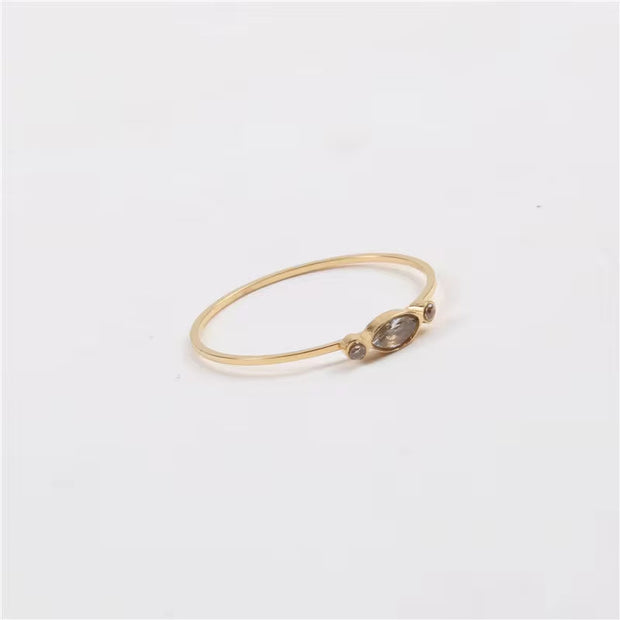 Ins Hot High End 18K Gold Plated Dainty Glass Rings for Women Trendy Jewelry