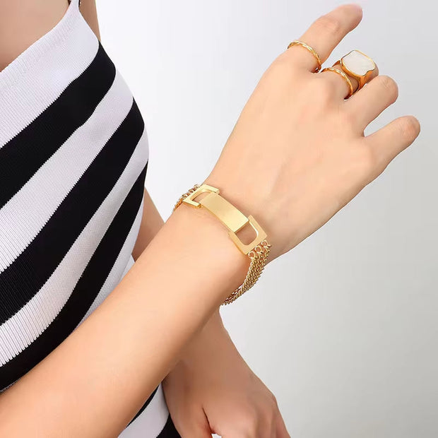 Fashion Bracelet Bangle 18 K Gold Plated Stainless Steel Jewelry Metal Clasp Cuban Bracelet for Girls