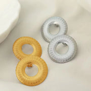 JEWELRY EH176 Exaggerated Titanium Steel Stainless Steel 18K Line Radial Design Circle Earrings for Women