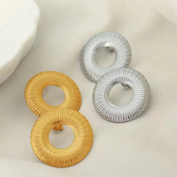 JEWELRY EH176 Exaggerated Titanium Steel Stainless Steel 18K Line Radial Design Circle Earrings for Women
