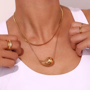 Drop Pendant Gold 18K Stainless Steel Chain Necklace Women Jewelry