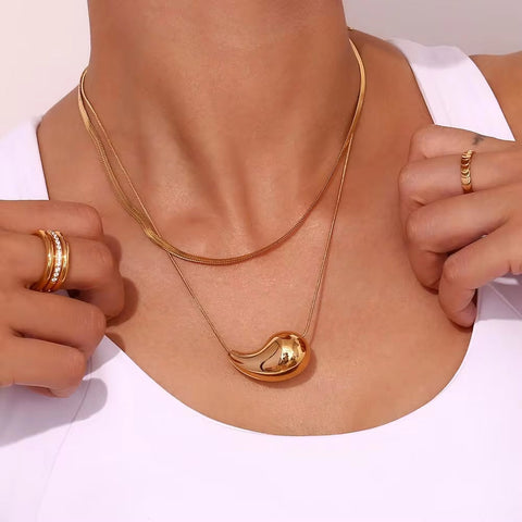 Drop Pendant Gold 18K Stainless Steel Chain Necklace Women Jewelry