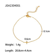 Dainty 18K Gold Plated Stainless Steel Simple Jewelry Gift Waterproof Chain Cross Double Layer Daity Anklet for Women