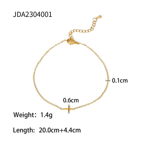 Dainty 18K Gold Plated Stainless Steel Simple Jewelry Gift Waterproof Chain Cross Double Layer Daity Anklet for Women