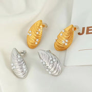 JEWELRY EH203 New Stainless Steel Shell Gum Bead Earrings 18K Gold Plated Fashion Earrings Jewelleryk Earrings Studs