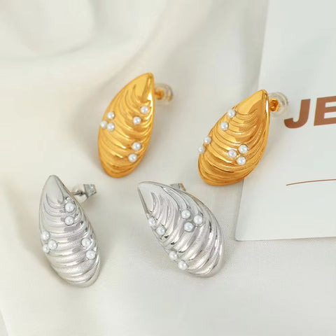 JEWELRY EH203 New Stainless Steel Shell Gum Bead Earrings 18K Gold Plated Fashion Earrings Jewelleryk Earrings Studs