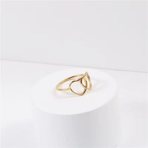 High End 18K PVD Gold Plated Double Heart Rings Stainless Steel Jewelry Women Gift