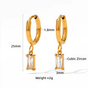 Exquisite 18K Gold Plated Stainless Steel Rectangle Zircon Drop Earrings Bling Crystal Rectangle Earring for Women