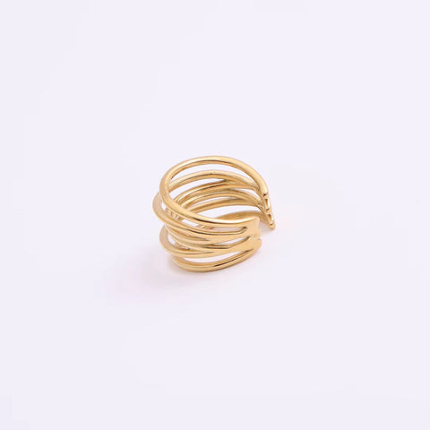 Hot Sale Women Fashion Minimalist Design High Quality Jewelry 18K Gold Plated Stainless Steel Stacking Multi Layers Ring